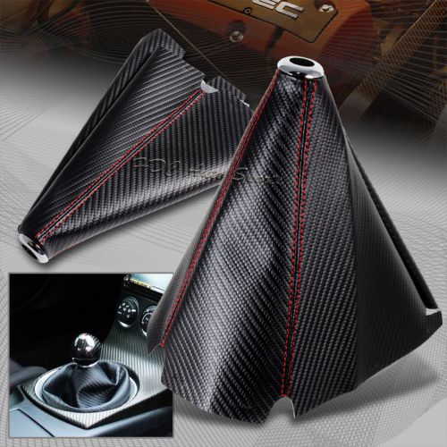 Jdm carbon style red stitch leather gear manual shifter shift boot universal 3