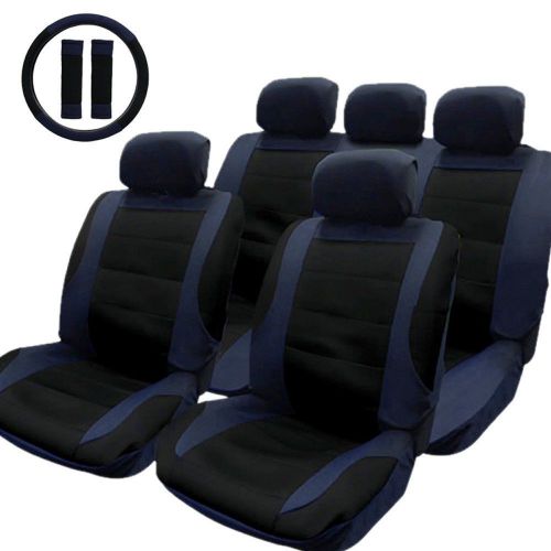 Tirol 14pc full car seat covers blue mesh front rear seat steering wheel cover