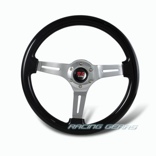 Universal 345mm 6 hole lug black wood grain style jdm deep dish steering wheel