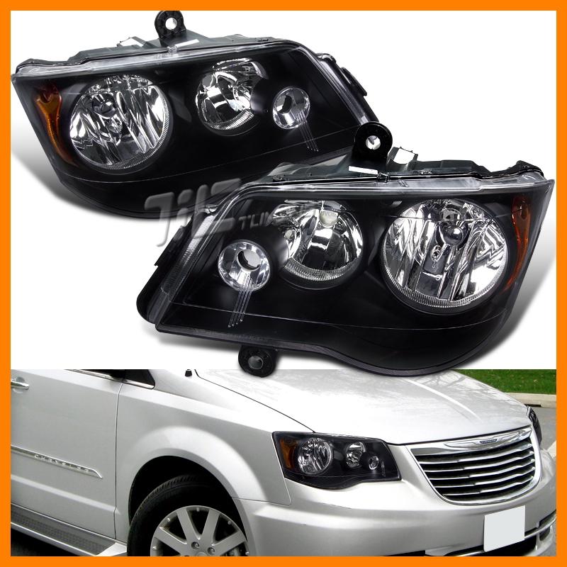 08-10 chrysler town & country limited black headlights lamps left+right new set