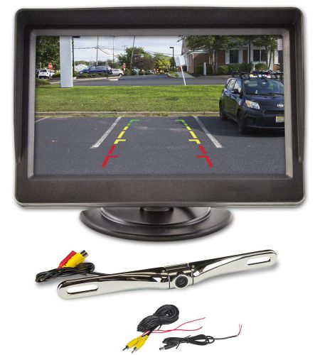 New rockville chrome bar metal license plate camera+4.3&#034; dash mount car monitor