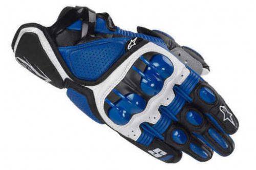 Blue #im254 leather riding street motorcycle gloves size m