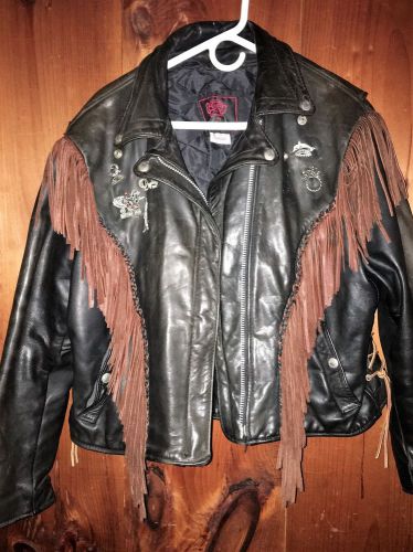 Women&#039;s black leather w/brown fringe jacket - sz. 18