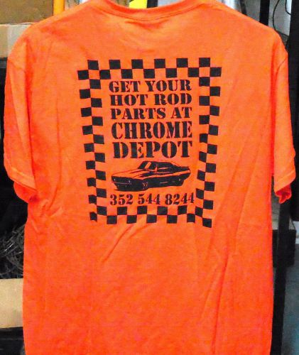100% cotton hot rod chrome depot new gildan 5000 bright orange tee shirt lg xlg
