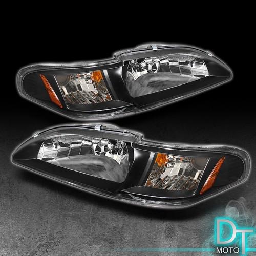 94-98 mustang one piece set crystal headlights 2in1 corner signal lamps black