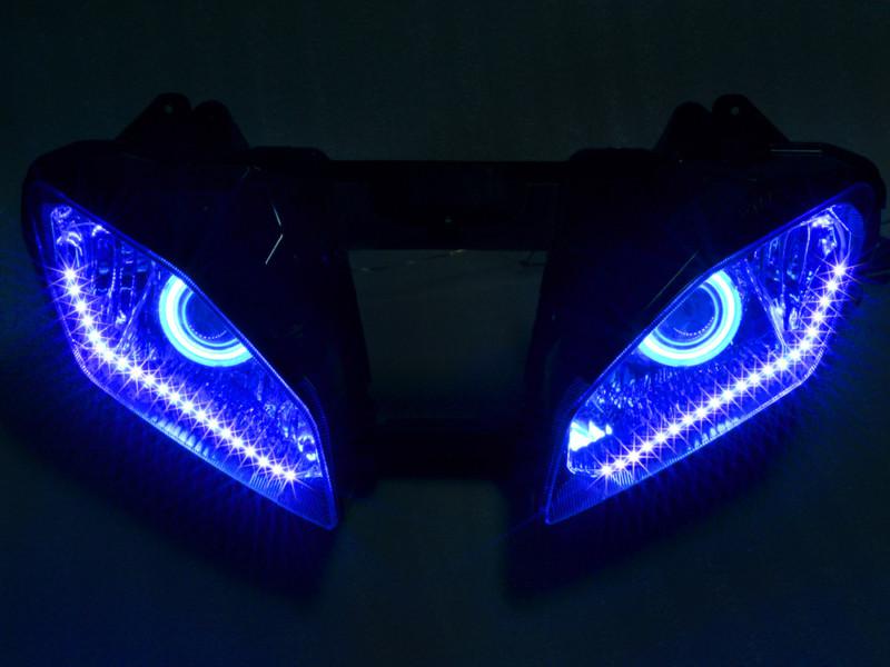 Fully assembled headlight with blue angel demon eyes led strip for yamaha yzf-r6
