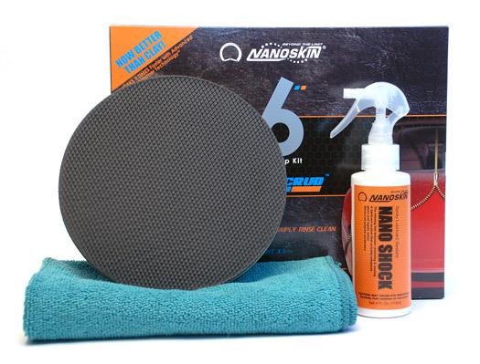 Nanoskin autoscrub foam pad + nano shock sealant + microfiber towel = system kit