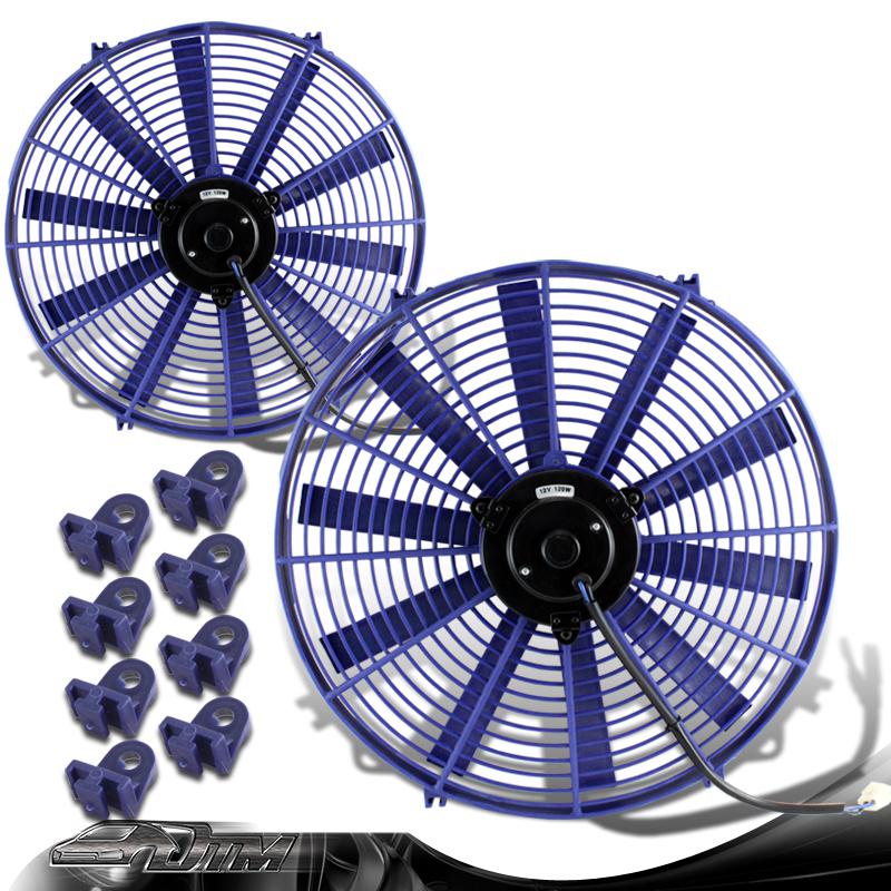 2x universal blue 16" 1500 cfm 2250 rpm electric cooling pull slim radiator fan