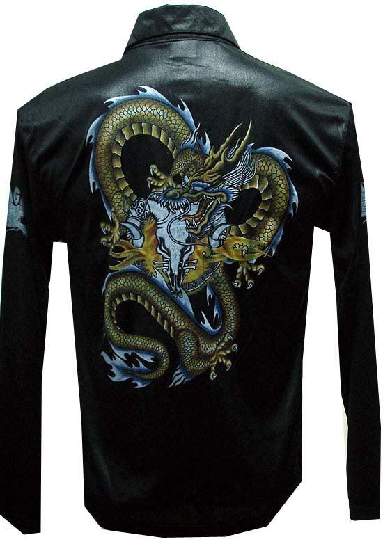 New punk rock yakuza tiger chinese kung fu bull dragon tattoo mens jacket sz m