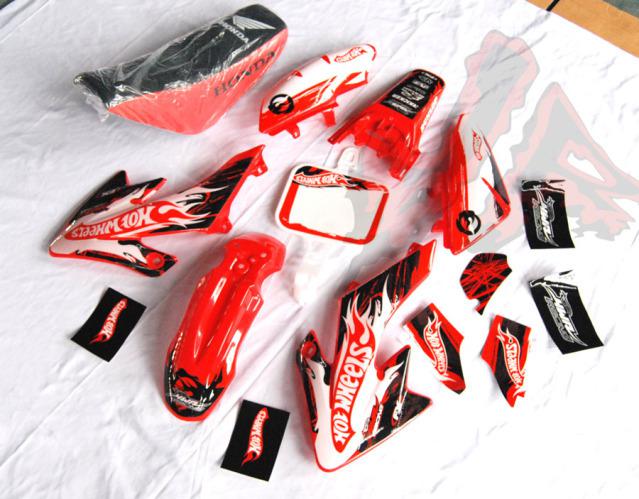 Red plastics & seat & hotwheel 3m graphics decals for honda crf 50 xr50 pit bike
