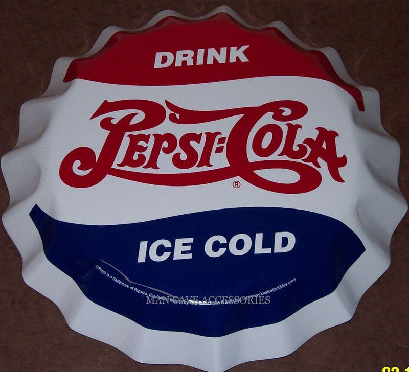 Drink ice cold pepsi cola bottle cap tin sign man cave garage rec room