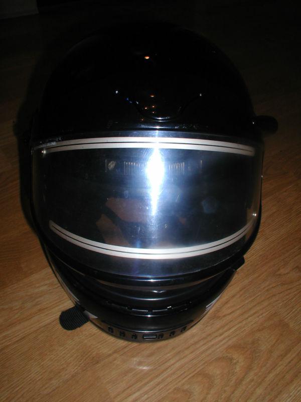 Adult xs black snowmobile helmet with electric visor and graphic skidoo decals