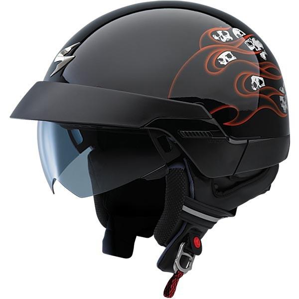 Scorpion exo-100 spitfire motorcycle half helmet gloss black/orange xs