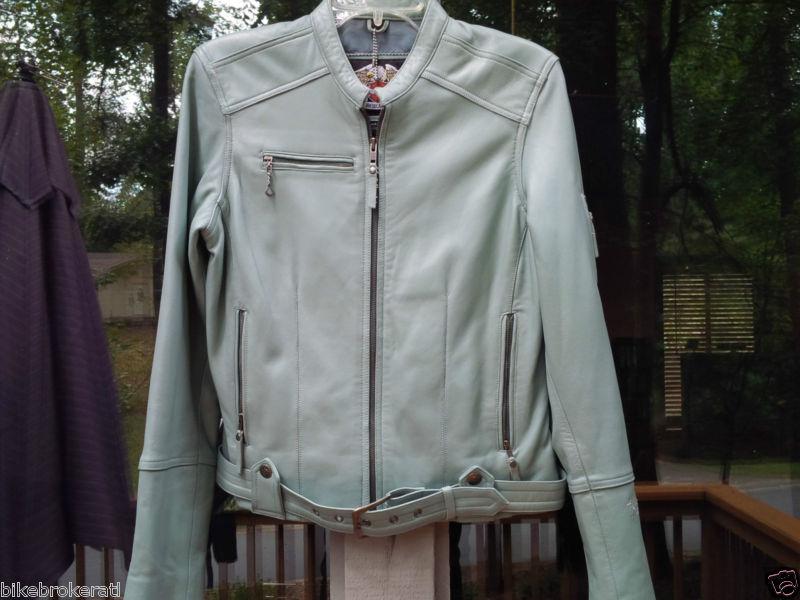 Womens small harley davidson light leather jacket mint green very hot looking