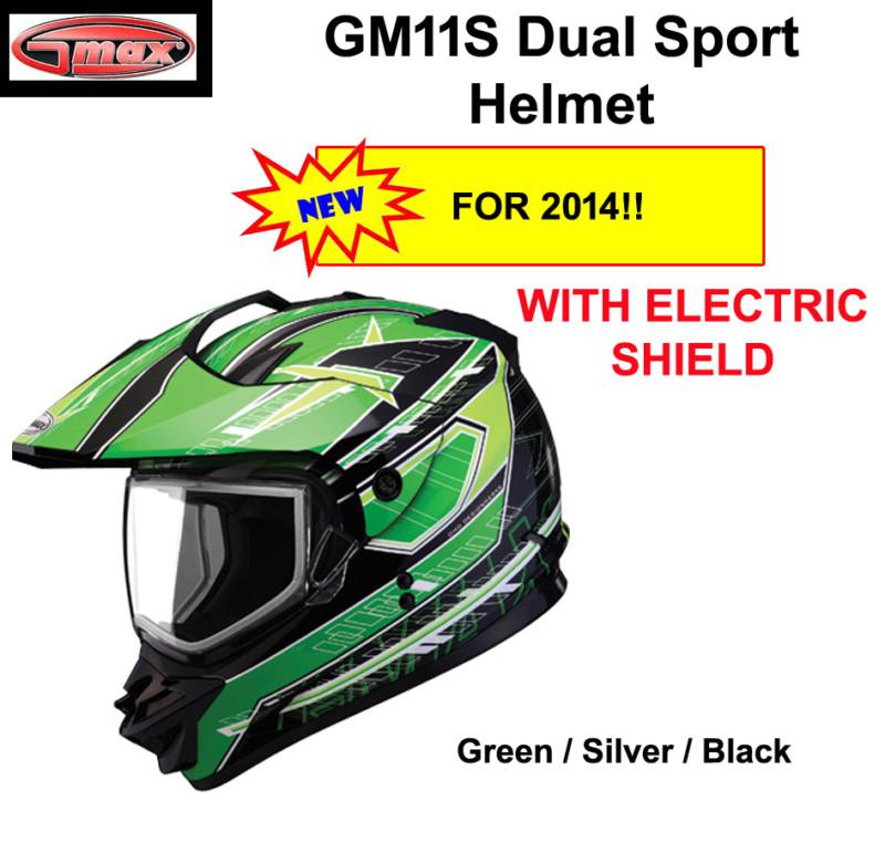 Gmax 2013 gm11s dual sport snow cycle helmet green  nova w/electric shield xl