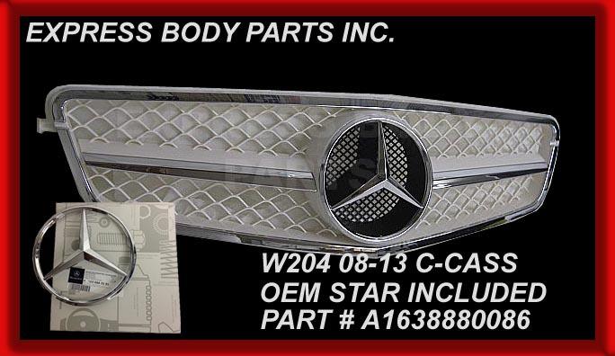 C63 style w204 2008-2013 c300 c350 c250 grill white w/ch star 1 fin mercedes new