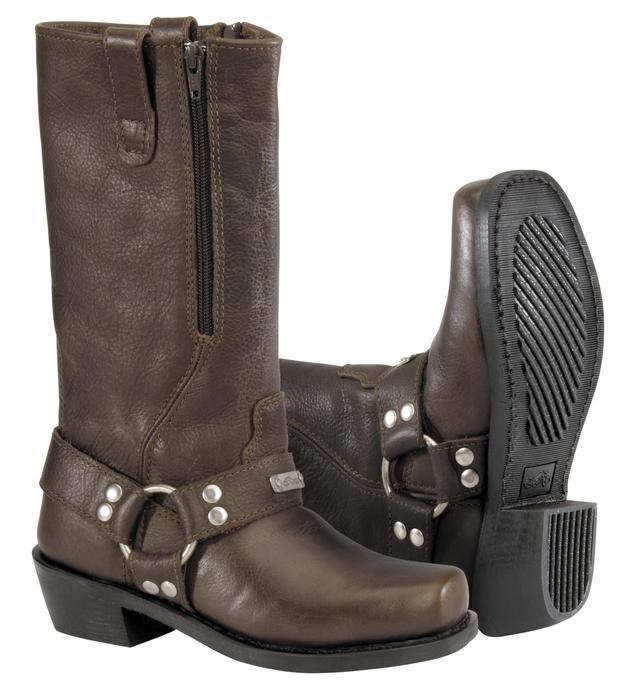 River road square toe zipper harness motorcycle boots brown women's 7.5 us