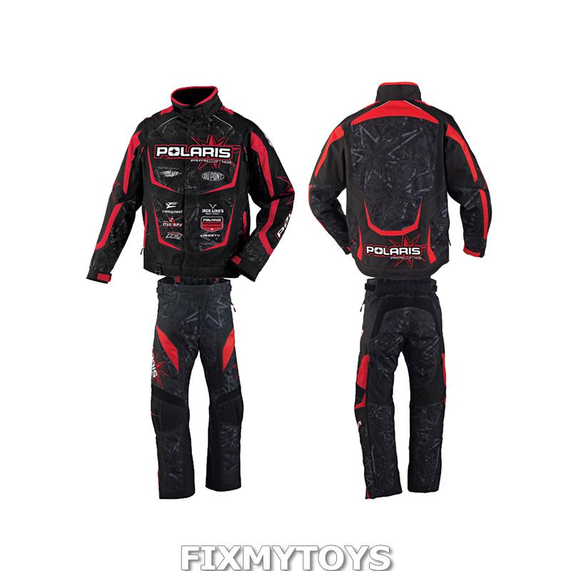 Oem polaris black fxr race crew waterproof snowmobile jacket & bibs pants s-3xl