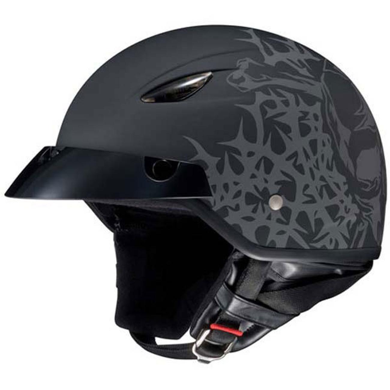 Hjc cl-21m skull and thorns half-helmet helmet,mc-5fmatte black/flat,small/sm