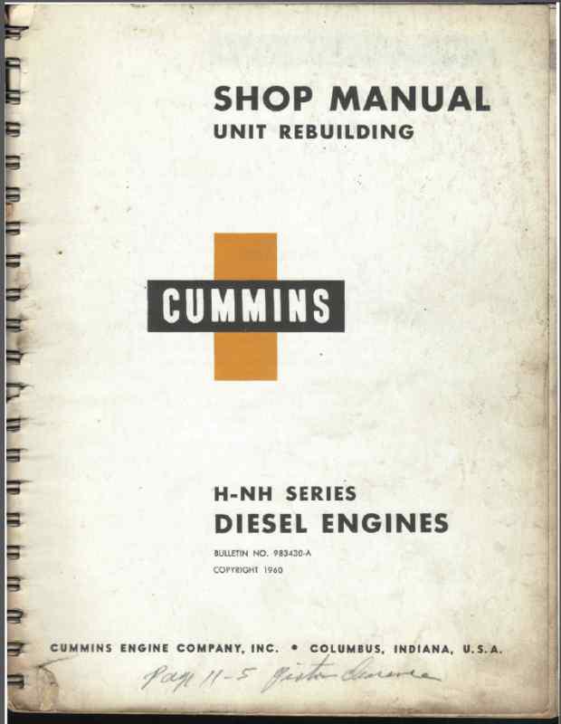 1960 cummins shop manual h-nh unit rebuilding deisel engines bulletin 983430-a