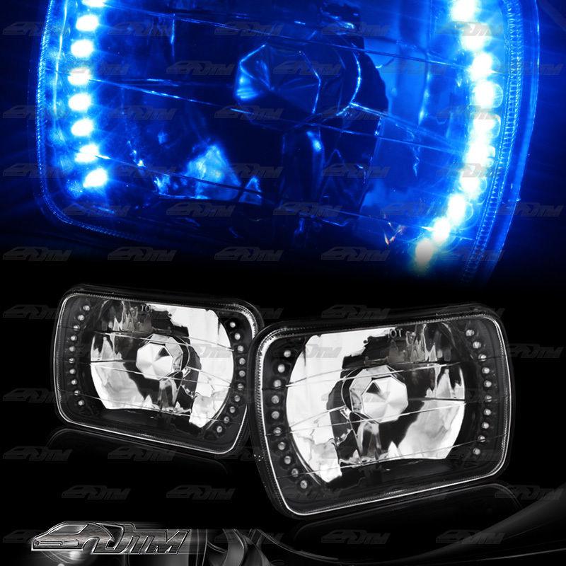 7"x6" h6054 blue led diamond cut black housing headlights (driver + passenger)
