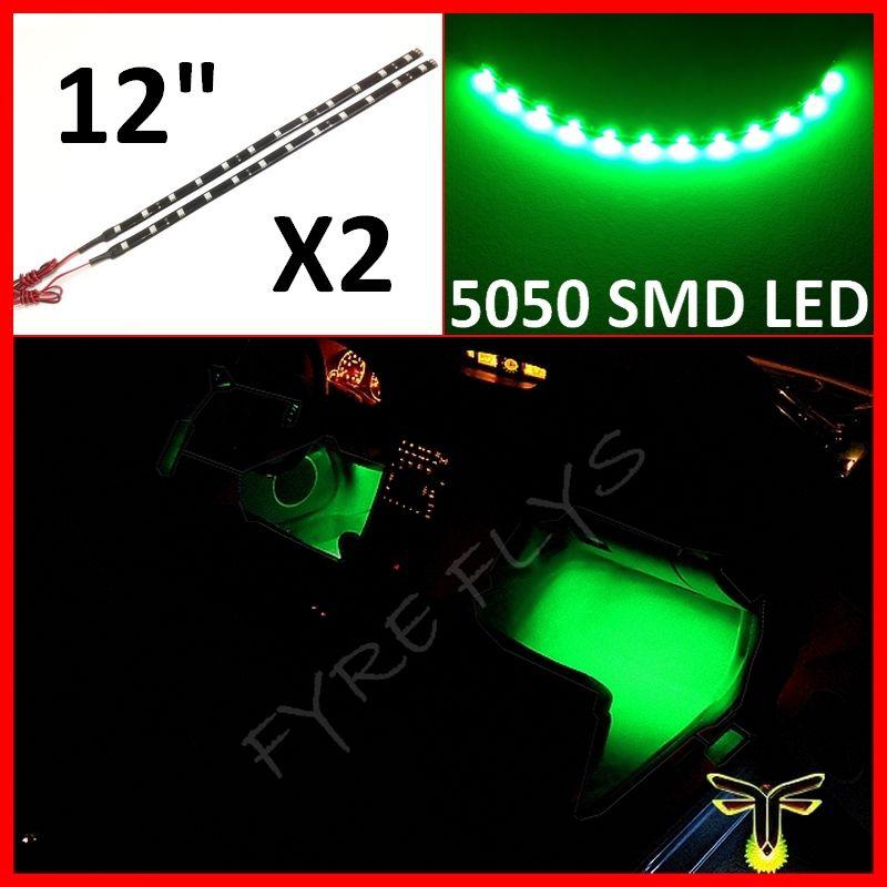 2 pcs green 12" 5050 smd led strips under dash footwell lights xenon hid #b4