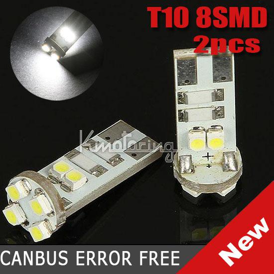 Two 8 led t10 1210 smd canbus error free car auto led white light bulb dc 12v