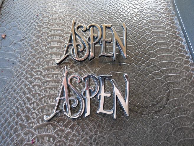 Mopar pair of 1976, 77, 78, 79, 80 dodge aspen script fender emblems  