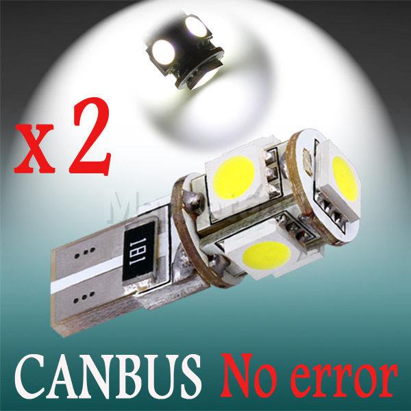2pcs t10 5 smd pure white canbus error free interior w5w led car light bulb