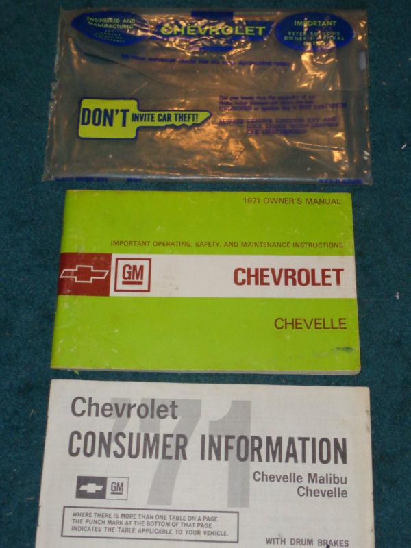 1971 chevrolet chevelle owner's manual set / guide book / 1st edition original