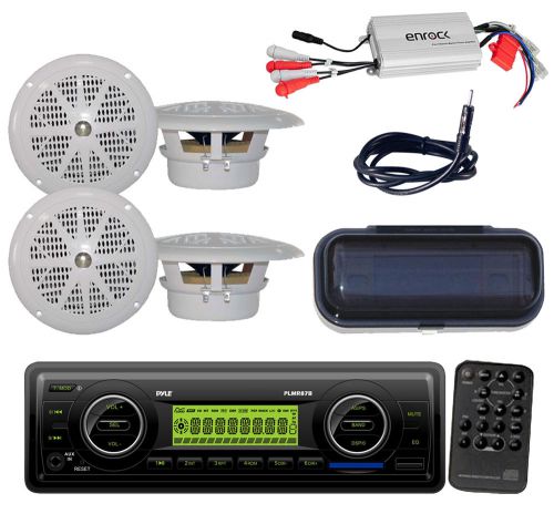 Plmr87wb weatherband aux mp3 sd boat radio,800w amp, 4x4&#034; speakers,antenna+cover