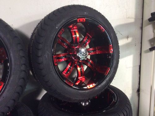 Custom golf cart wheels 215/40/12 tires red custom rims fit e-z-go club car