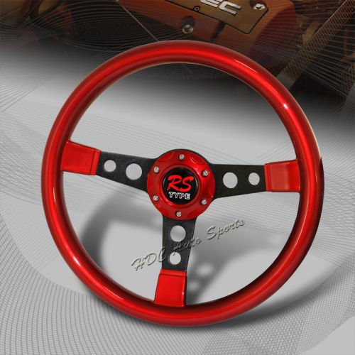 Jdm 350mm 6 hole bolt red finish wood spoke racing steering wheel universal 1