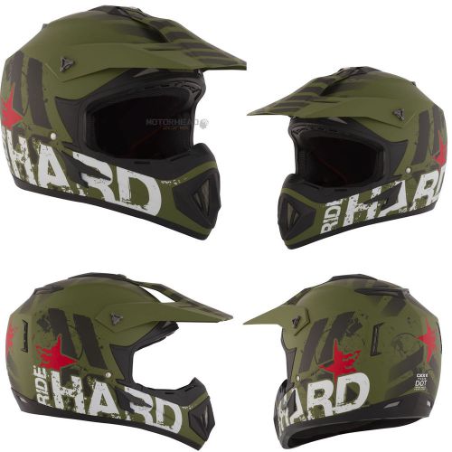 Mx helmet ckx tx-529 ride hard kaki/green/black/red mat small adult motocross