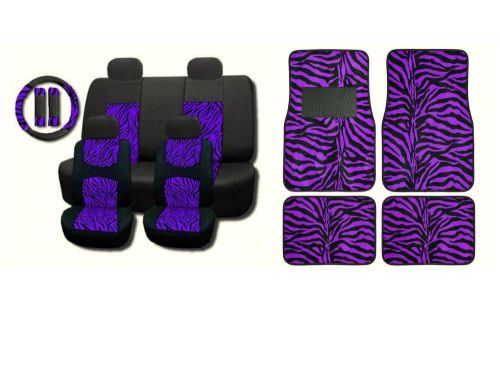 New purple zebra mesh 15pc full set car seat covers and floor mats