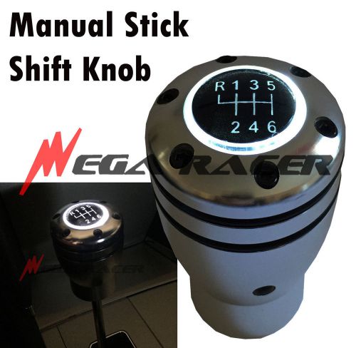 Jdm style manual m/t gear shift knob white led light silver cover #n22 dodge