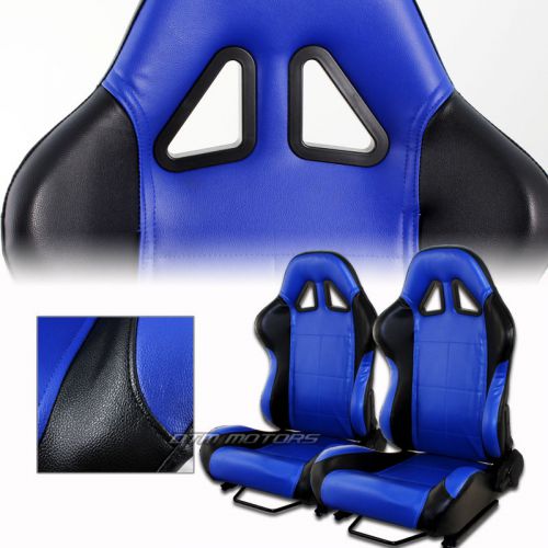 Blue / black pvc faux leather type-5 style reclinable racing seats universal f
