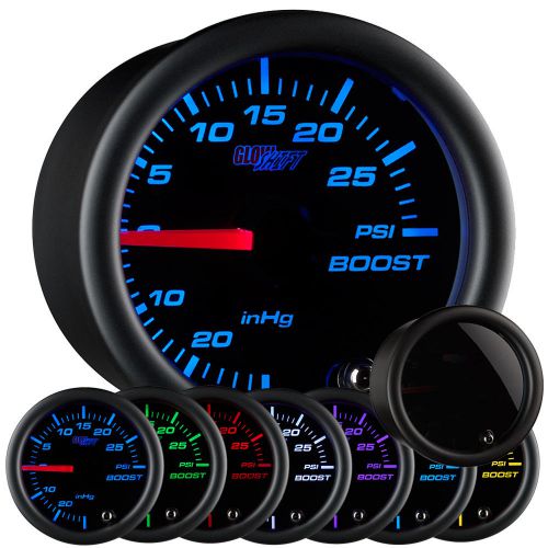 52mm glowshift smoked lens 7 color turbo boost psi gauge meter kit
