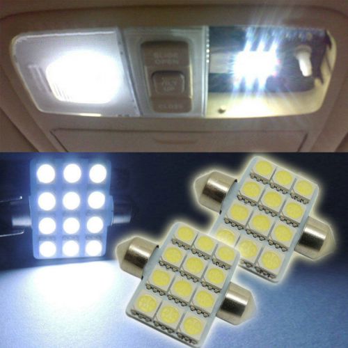 2x white 12-smd 1.50&#034; 36mm 6411 led bulbs for car interior dome map lights oy-1