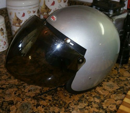 1970 bell super magnum toptex  silver motorcycle helmet size 7 1/2 +  visor