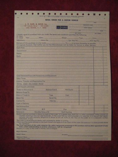 Nos 1966 1967 ford dealership salesman retail order form original old triplicate