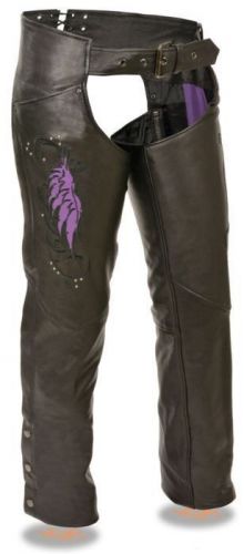 Milwaukee leather women&#039;s chaps w/wing embroidery and rivet detailing  purple