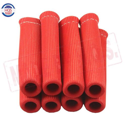 8pcs 1200° red spark plug wire boots heat shield protector sleeve sbc bbc 350