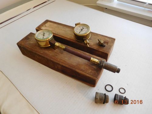 Antique car truck moto meter brass compression &amp; vacuum gauges w original boxes