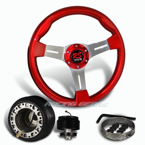 For civic crx del sol 350mm 6 hole bolt lug red wood steering wheel + hub combo