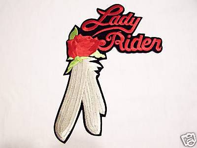 #0909-l motorcycle vest patch lady rider red rose lady rider / biker