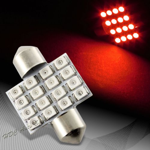 1x 34mm 16 smd red led festoon dome map glove box trunk replacement light bulb