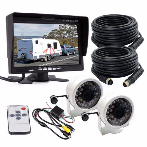 7&#034; lcd monitor 2x ir waterproof reversing rear view ccd camera for truck bus rv