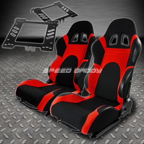Pair type-6 reclining black red woven racing seat+bracket for 99-05 golf/jetta
