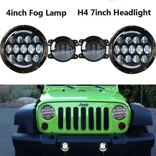 2x 78w 7 inch headlight + 2x 4 inch 30w fog light for jeep wrangler jk 2007-2015